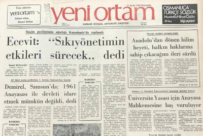 Yeni Ortam Gazetesi 27 Eylül 1973 -Ecevit Sıkıyönetimin Etkileri Sürecek GZ39400 - 1