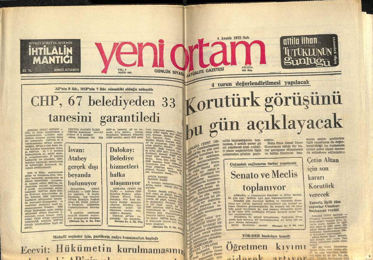 Yeni Ortam Gazetesi 4 Aralık 1973 - Sorgusuna Devam Edilen Numan Esin İddiaları Reddetti - Öğretmen Kıyımı Giderek Artıyor! GZ138485 - 1