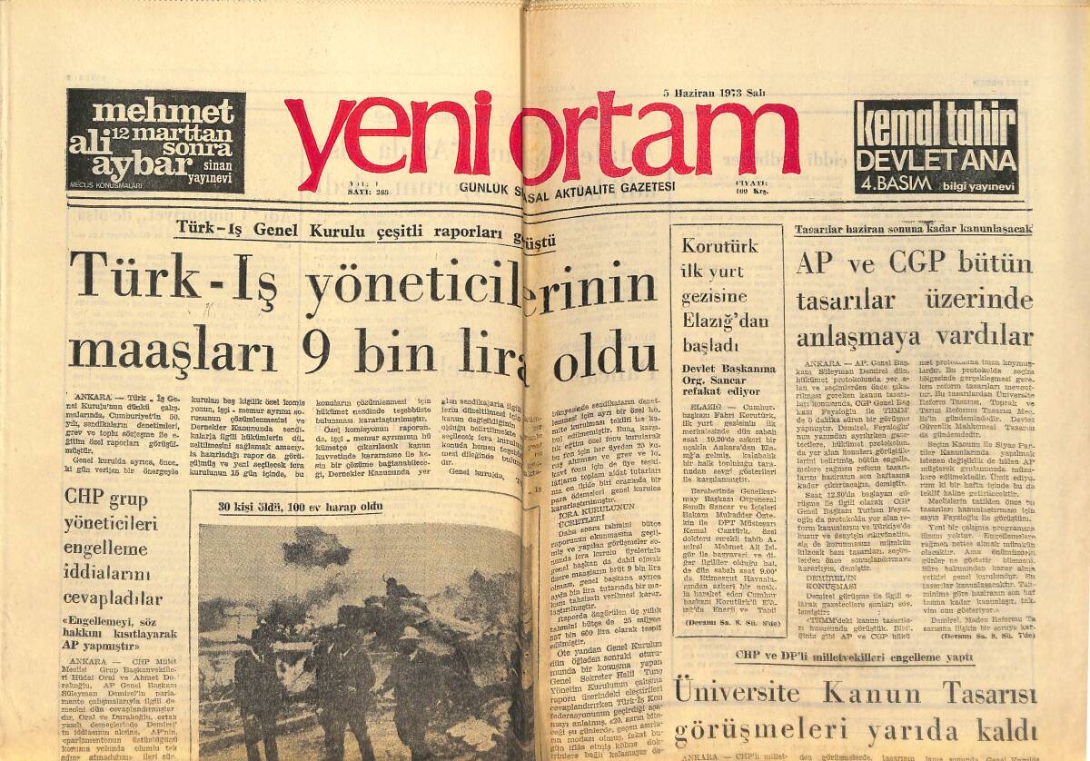 Yeni Ortam Gazetesi 5 Haziran 1973 - Nixon Görgü Tanıklarıyla Sus Payı Pazarlığı Yapmış - Ürdün Başbakanı Gizlice Şam'a Gitmiş GZ138498 - 1