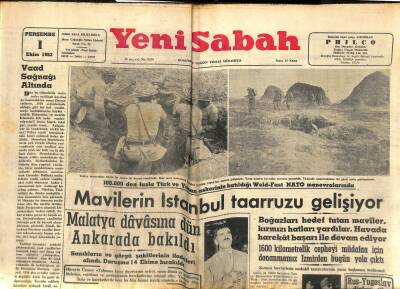 Yeni Sabah 1 Ekim 1953 - Mavilerin İstabul Taarruzu Gelişiyor. - Ucuz Atlatılan Bir Deniz Kazası. GZ123703 - 1