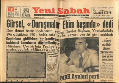 Yeni Sabah 18 Eylül 1960 - Gürsel Duruşmalar Ekim Başında dedi. - Suzan Sözen İfade Verdi. - 1