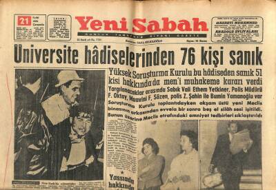 Yeni Sabah 21 Eylül 1960 - Üniversite Hadiselerinden 76 Kişi Sanık. - Silahlandırılan DPlilere Ait Ses BandlarI Bulundu. GZ123719 - 1