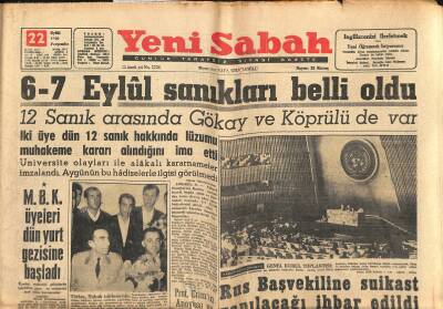 Yeni Sabah 22 Eylül 1960 - 6-7 Eylül Sanıkları Belli. - Maliye Bakanı Amerikaya Gitti. GZ123720 - 1
