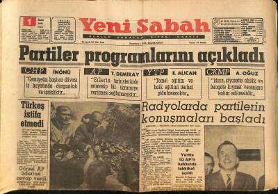 Yeni Sabah Gazetesi 1 Ekim 1961 - E. Alican Erzurumda Millete Teminat Verdi - Partiler Programlarını Açıkladı GZ124101 - 1