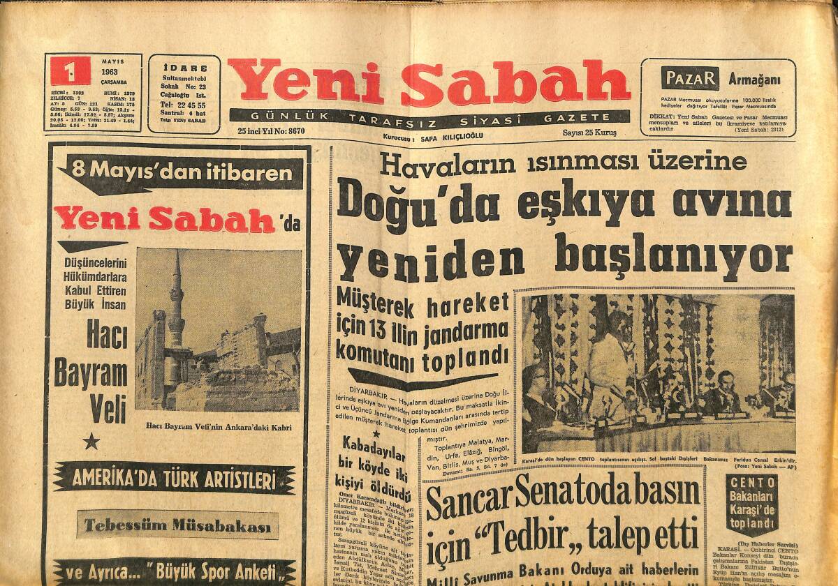 Yeni Sabah Gazetesi 1 Mayıs 1963 - Yunan Kraliçesi Frederika Ve Kızı Londra'da Tartaklanmış - Adenauer'in Gelini Geldi GZ148502 - 1