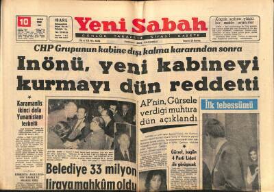 Yeni Sabah Gazetesi 10 Aralık 1963 - İnönü , Yeni Kabineyi Kurmayı Dün Reddetti - Bn. Kennedy , Yeni Hayatına Başladı GZ123882 - 1