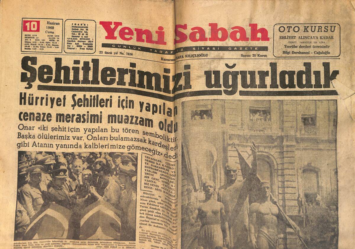 Yeni Sabah Gazetesi 10 Haziran 1960 - Kore Tugayı Geri Çekiliyor - TH Yollarında Tahkikat Başladı GZ153982 - 1