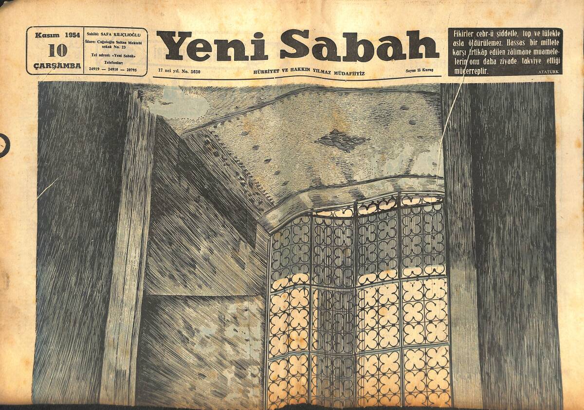 Yeni Sabah Gazetesi 10 Kasım 1954 - Atatürk'ün 16. Ölüm Yıldönümü - Kasımpaşalılar Beşiktaş Maçına İtiraz Edecek GZ133396 - 1