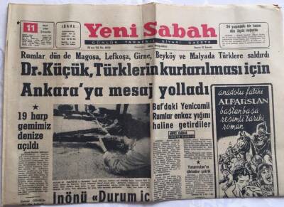 Yeni Sabah Gazetesi 11 Mart 1964 - İnönü Durum İç Harp Diyor , 19 Harp Gemimiz Denize Açıldı GZ6469 - 1