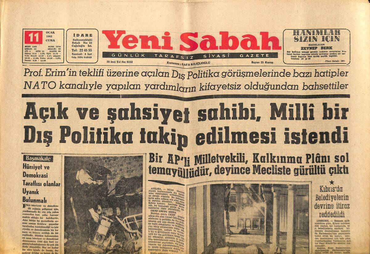 Yeni Sabah Gazetesi 11 Ocak 1963 - Rusyaya Hayvan İhraç Etmemiz Tenkid Edildi - Marlon Brando 5 Milyon Dolar Tazminat İstiyor GZ148369 - 1