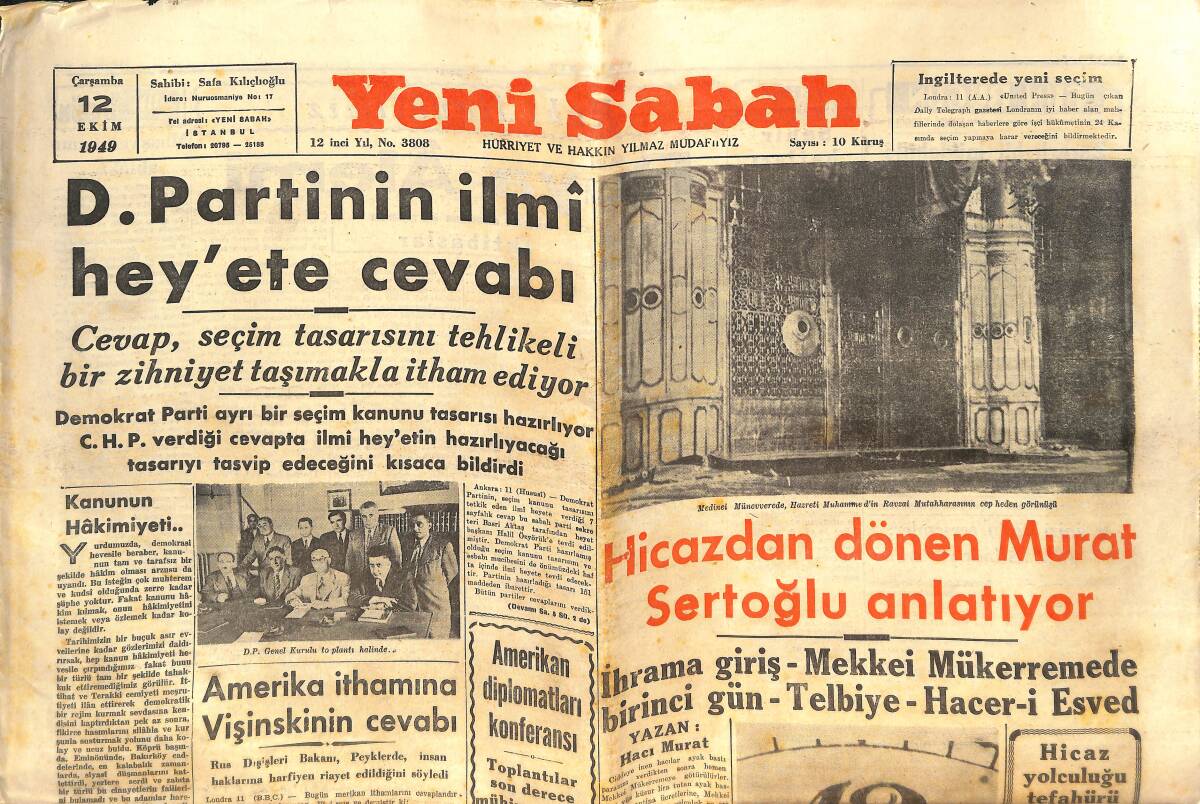 Yeni Sabah Gazetesi 12 Ekim 1949 - D. Partinin İlmi Heyete Cevabı - Amerika İthamına Vişinskinin Cevabı GZ146657 - 1
