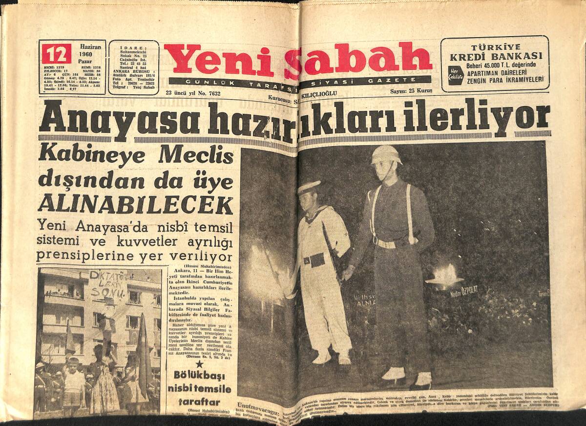 Yeni Sabah Gazetesi 12 Haziran 1960 - Sadık Giz'in Foyası Dün Meydana Çıktı - Hariciyede Tayin Ve Nakiller GZ153966 - 1