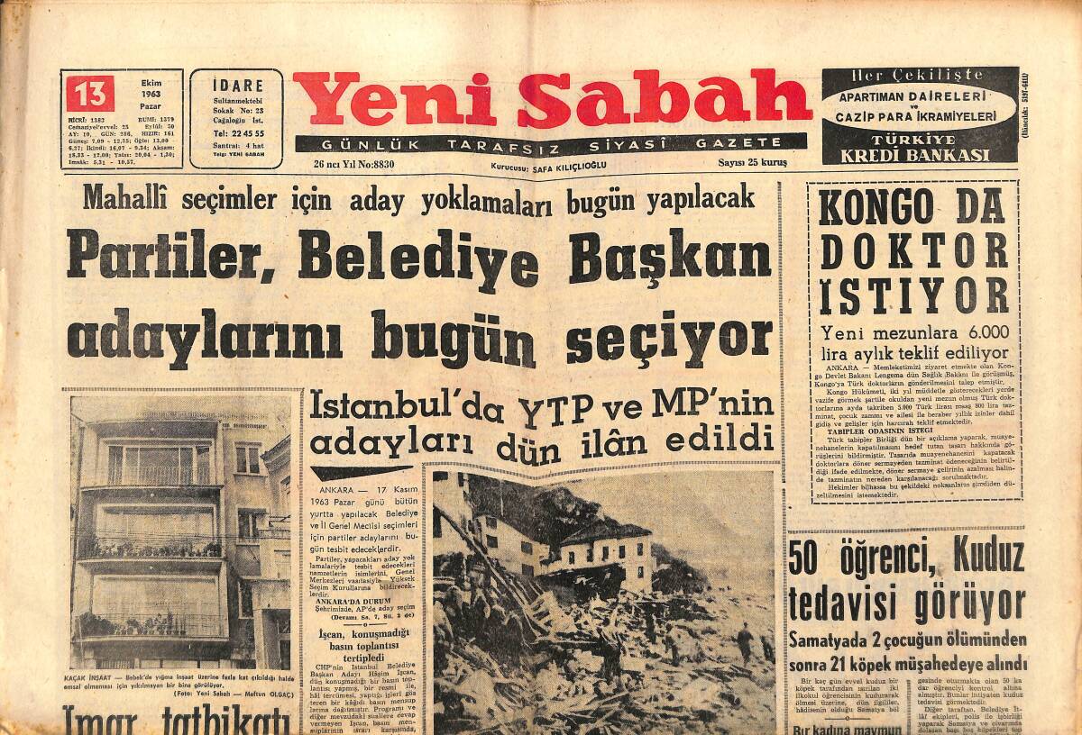 Yeni Sabah Gazetesi 13 Ekim 1963 - Türkan Şoray: İki Ay Sonra R. Adlı'yla Evleneceğiz - Galatasaray İkinci Turda GZ148648 - 1