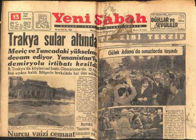 Yeni Sabah Gazetesi 13 Ocak 1960 - Trakya Sular Altında - Gülek Adanada Omuzlarda Taşındı GZ123731 - 1