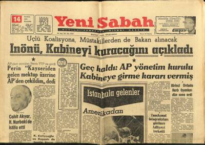 Yeni Sabah Gazetesi 14 Haziran 1962 - Mickey Rooney İflâsını İstedi - İnönü , Kabineyi Kuracağını Açıkladı GZ123850 - 1