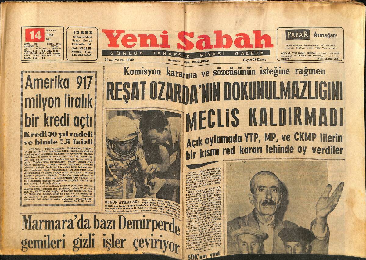 Yeni Sabah Gazetesi 14 Mayıs 1963 - Brigitte Bardot Zaferi Kazandı - Kennedy, Zencileri Korumak İçin Tedbirler Alıyor GZ148492 - 1