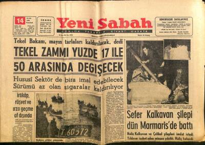 Yeni Sabah Gazetesi 14 Ocak 1963 - Alican , Dün Tokatta CHPden Şikayet Etti - Tekel Zammı Yüzde 17 İle 50 Arasında Değişecek GZ123797 - 1