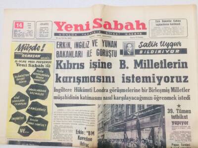 Yeni Sabah Gazetesi 14 Ocak 1964 - Kıbrıs İşine BM Karışmasını İstemiyoruz GZ53326 - 1