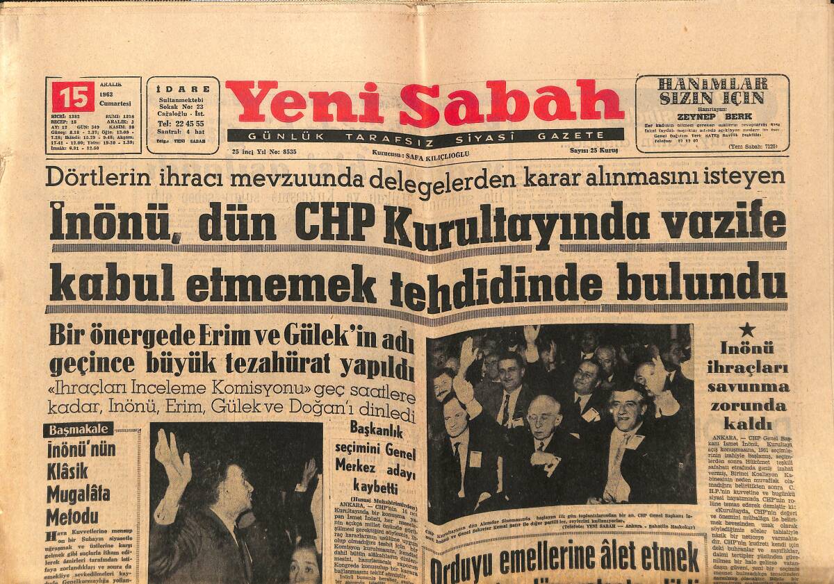 Yeni Sabah Gazetesi 15 Aralık 1962 - Galatasaray Beşiktaş Bugün Karşılaşıyor - Metin Oktay İyileşiyor GZ148866 - 1