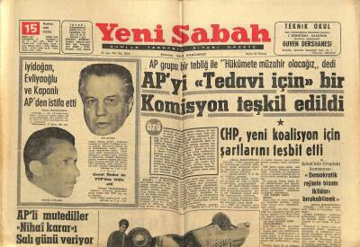 Yeni Sabah Gazetesi 15 Haziran 1962 - Iraklı Türkler Topa Tutuldu - CHP , Yeni Koalisyon İçin Şartlarını Tesbit Etti GZ123845 - 1