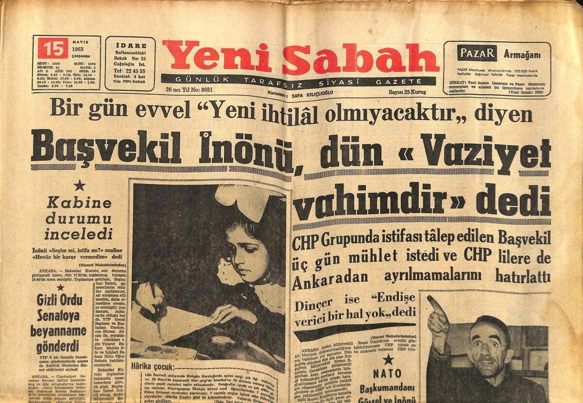 Yeni Sabah Gazetesi 15 Mayıs 1963 - Galatasaray'ın Kaplanı Metin Oktay - Süreyya'dan Bıkan Orsini Yeni Bir Sevgili Buldu GZ148491 - 1