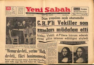 Yeni Sabah Gazetesi 15 Nisan 1963 - Atom Denizaltısı Dün İzmire Geldi - C.H.Pli Vekiller Son Zamları Müdafaa Etti GZ124162 - 1