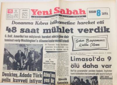 Yeni Sabah Gazetesi 15 Şubat 1964 - Donanma Kıbrıs İstikametine Hareket Etti 48 Saat Mühlet Verdik GZ53367 - 1