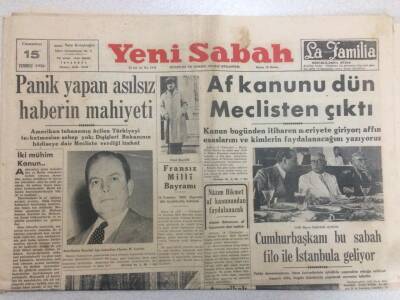 Yeni Sabah Gazetesi 15 Temmuz 1950 - Af Kanunu Meclisten Çıktı GZ52190 - 1
