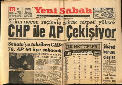 Yeni Sabah Gazetesi 16 Ekim 1961 - CHP İle AP Çekişiyor - Nurnberg Bu Gece Şehrimize Geliyor GZ124110 - 1