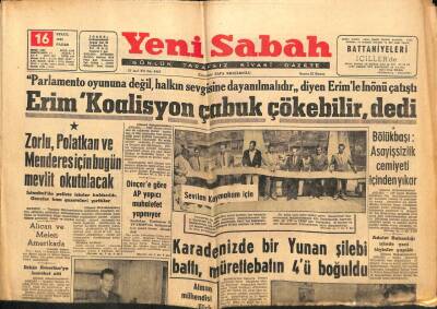 Yeni Sabah Gazetesi 16 Eylül 1962 - Karadenizde Bir Yunan Şilebi Battı , Mürettebatın 4ü Boğuldu GZ82301 - 1