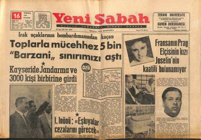 Yeni Sabah Gazetesi 16 Temmuz 1962 - R. Gümüşpala İktisadi Meselelerin Hallini İstedi - Kayseride Jandarma Ve 3000 Kişi Birbirine Girdi GZ123785 - 1