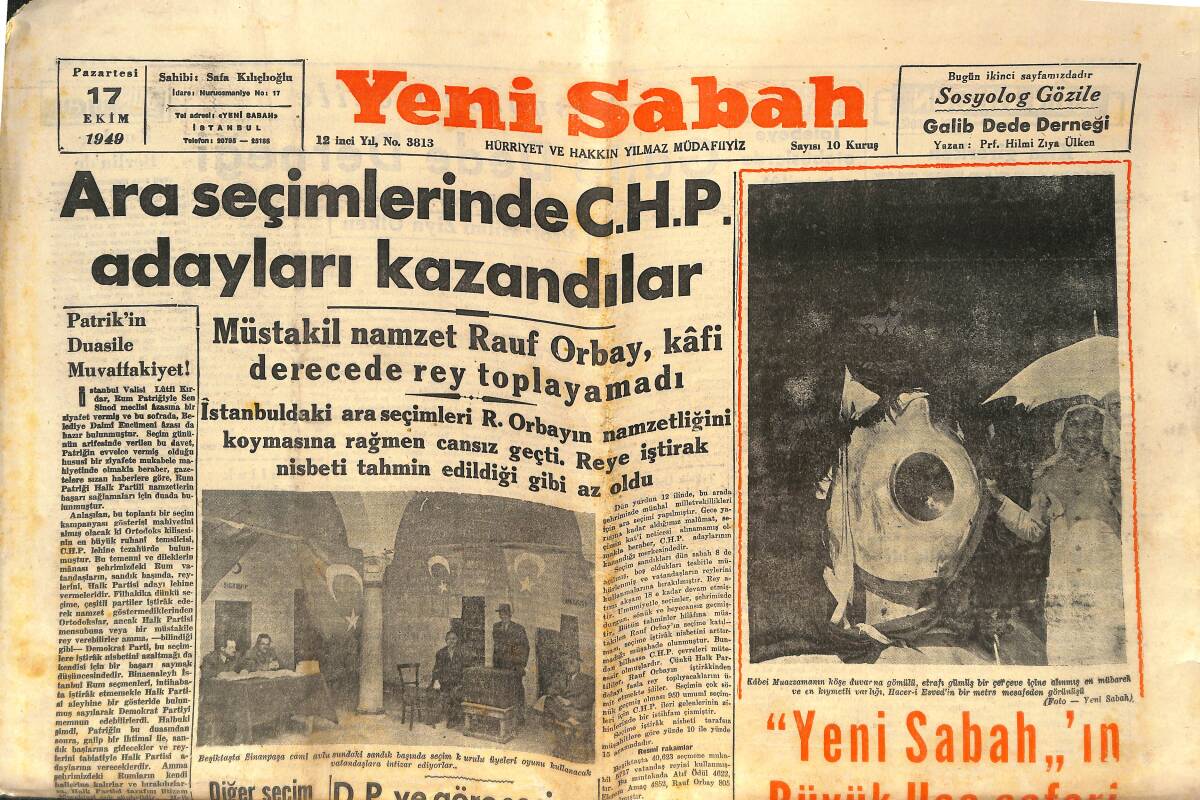 Yeni Sabah Gazetesi 17 Ekim 1949 - Ara Seçimlerinde CHP Adayları Kazandılar - Yeni Sabah'ın Büyük İlaç Seferi! GZ146662 - 1