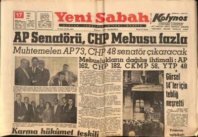 Yeni Sabah Gazetesi 17 Ekim 1961 - İstanbulda 3 Parti de Mebus Çıkarıyor - Nebahat Aslan İçin Tahliye Kararı Çıktı GZ124151 - 1