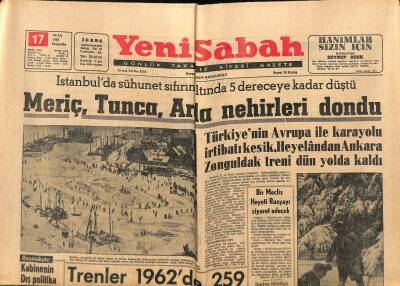 Yeni Sabah Gazetesi 17 Ocak 1963 - Meriç , Tunca , Arda Nehirleri Dondu - Genelev Kadınları Savurdu GZ123781 - 1