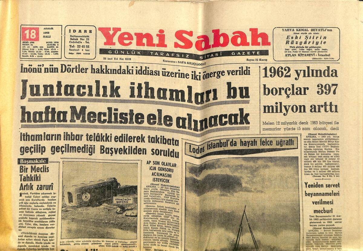 Yeni Sabah Gazetesi 18 Aralık 1962 - Milan Menajeri Galatasaray'ı Takip İçin İstanbul'a Geldi - Metin Oktay Zenith Maçında Oynuyor GZ148255 - 1