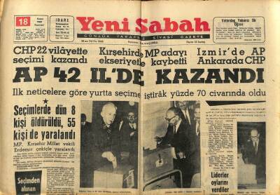 Yeni Sabah Gazetesi 18 Kasım 1963 - AP 42 İlde Kazandı - Ankarada 50 Bin Seçmen Oy Kullanamadı GZ123830 - 1