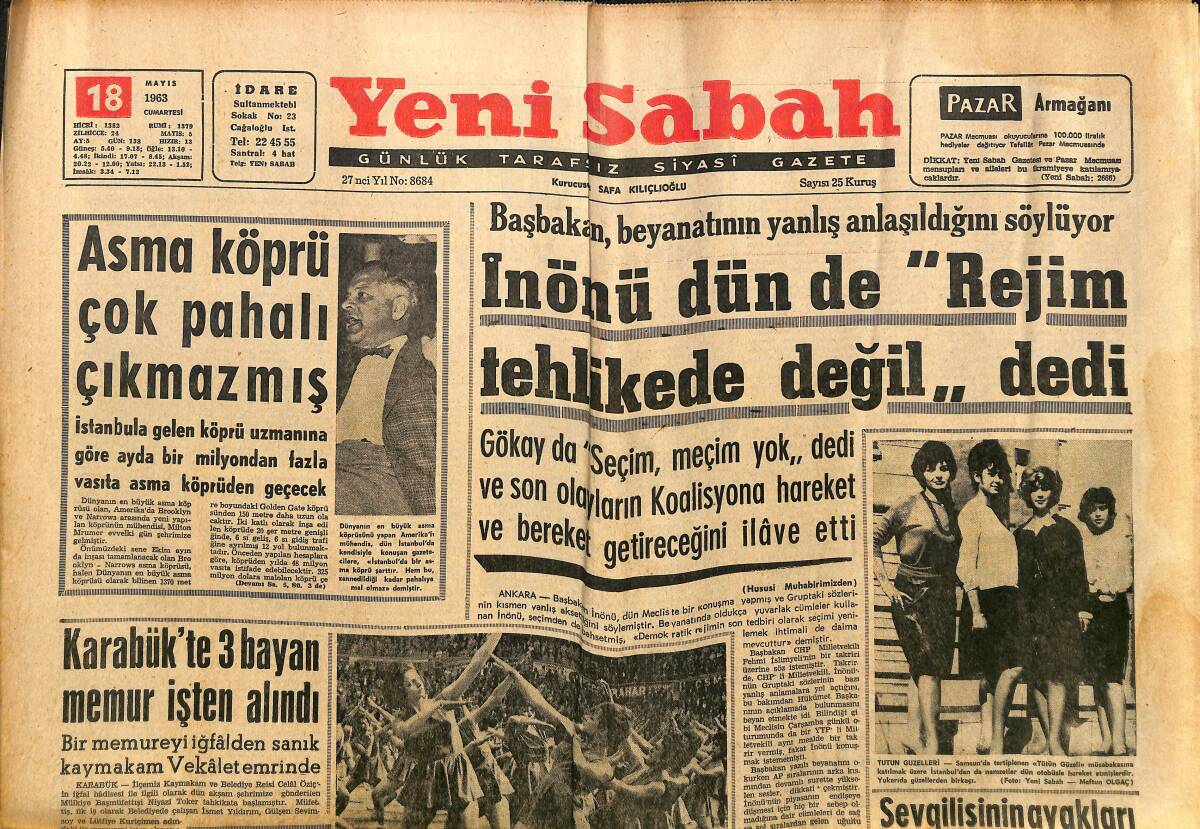 Yeni Sabah Gazetesi 18 Mayıs 1963 - Seren Ve Alpiskender A.P.'den İhraç Edildi GZ148421 - 1