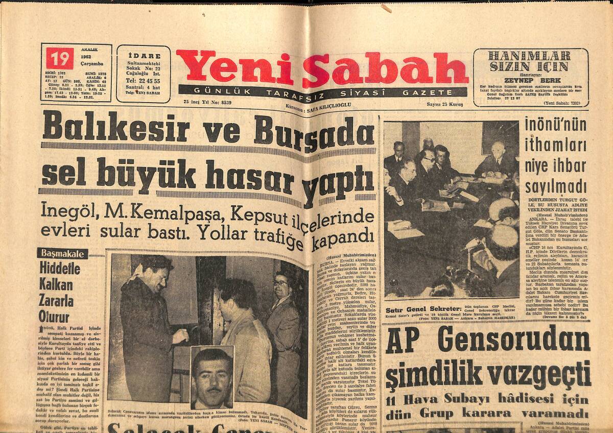Yeni Sabah Gazetesi 19 Aralık 1962 - Salacak Canavarı Sabaha Karşı Asıldı - Metin Oktay'ın Yorgunluk Sebebi Sigara GZ143096 - 1