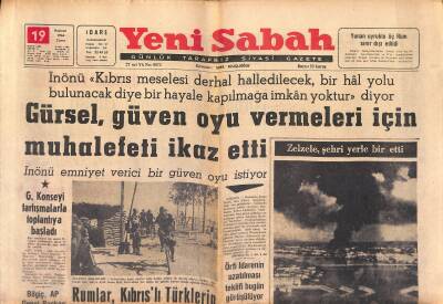 Yeni Sabah Gazetesi 19 Haziran 1964 - Katangada Çıkan Olaylarda 2 Bin Kişi Can Verdi - İnönü Emniyet Verici Bir Güven Oyu İstiyor GZ124050 - 1
