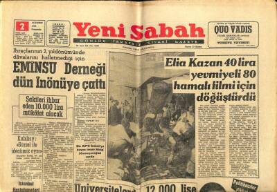 Yeni Sabah Gazetesi 2 Ağustos 1962 - Eminsu Derneği Dün İnönüye Çattı GZ65567 - 1