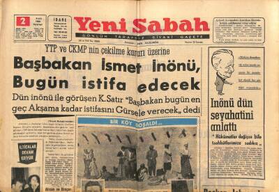 Yeni Sabah Gazetesi 2 Aralık 1963 - Başbakan İsmet İnönü Bugün İstifa Edecek - İnönü Dün Seyahatini Anlattı GZ123874 - 1