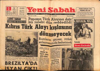 Yeni Sabah Gazetesi 2 Nisan 1964 - Kıbrıs Türk Alayı Kışlasına Dönmeyecek - Kral Suudun İstanbula Yerleşmesi Bekleniyor GZ124192 - 1