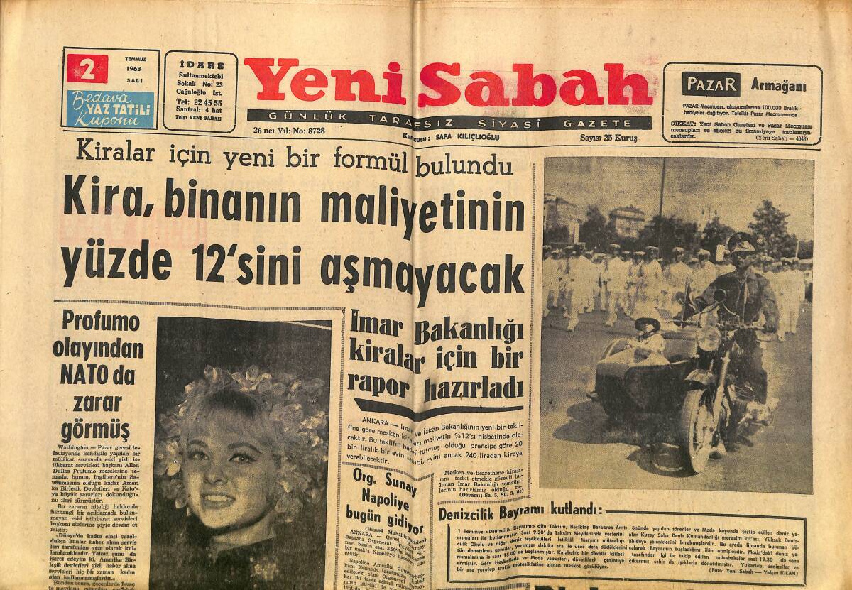 Yeni Sabah Gazetesi 2 Temmuz 1963 - Chiristine Keeler'in Arkadaşı - Can, Kendi Mevkiindeki Klasmanda Altıncı Oldu GZ148517 - 1