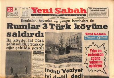 Yeni Sabah Gazetesi 20 Mart 1964 - Rumlar 3 Türk Köyüne Saldırdı - Dr. Küçük Rossidese Çattı GZ124182 - 1