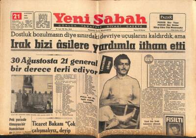 Yeni Sabah Gazetesi 21 Ağustos 1962 - Irak Bizi Asilere Yardımla İtham Etti - Bayarın İstiklal Madalyası İade Edildi GZ124889 - 1
