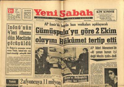 Yeni Sabah Gazetesi 21 Mart 1963 - Askeri Şura Dün Toplandı - Bayarın Helikopterle Naklini Kızı Reddetti GZ123855 - 1