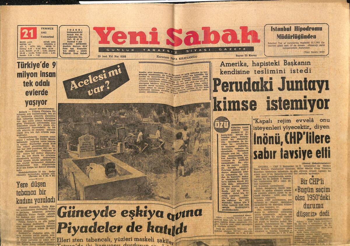 Yeni Sabah Gazetesi 21 Temmuz 1962 - Perudaki Juntayı Kimse İstemiyor - Rektör Onar İçin Tahkikat Açıldı GZ148414 - 1