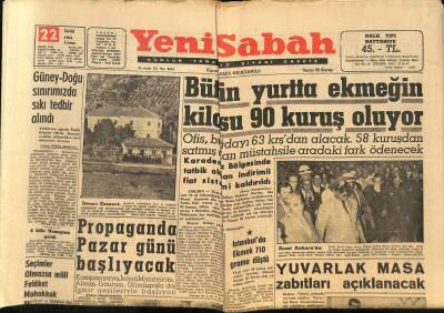 Yeni Sabah Gazetesi 22 Eylül 1961 - Ruben Asa 21 Milyon Lira Cezaya Çarptırıldı - Yuvarlak Masa Zabıtları Açıklanacak GZ124084 - 1