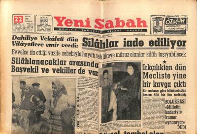 Yeni Sabah Gazetesi 22 Eylül 1962 - Irkçılıktan Dün Mecliste Yine Bir Kavga Çıktı GZ83153 - 1