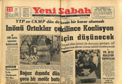Yeni Sabah Gazetesi 22 Kasım 1963 - Irak Kabinesi Dün Kuruldu - Boğaz Dışında Dün Gece Bir Motör Battı GZ123834 - 1